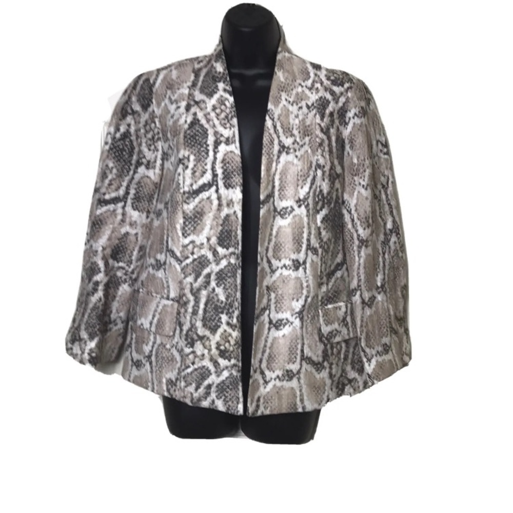 Louden Snakeskin Print Linen Blend Open Blazer Jacket Size 6